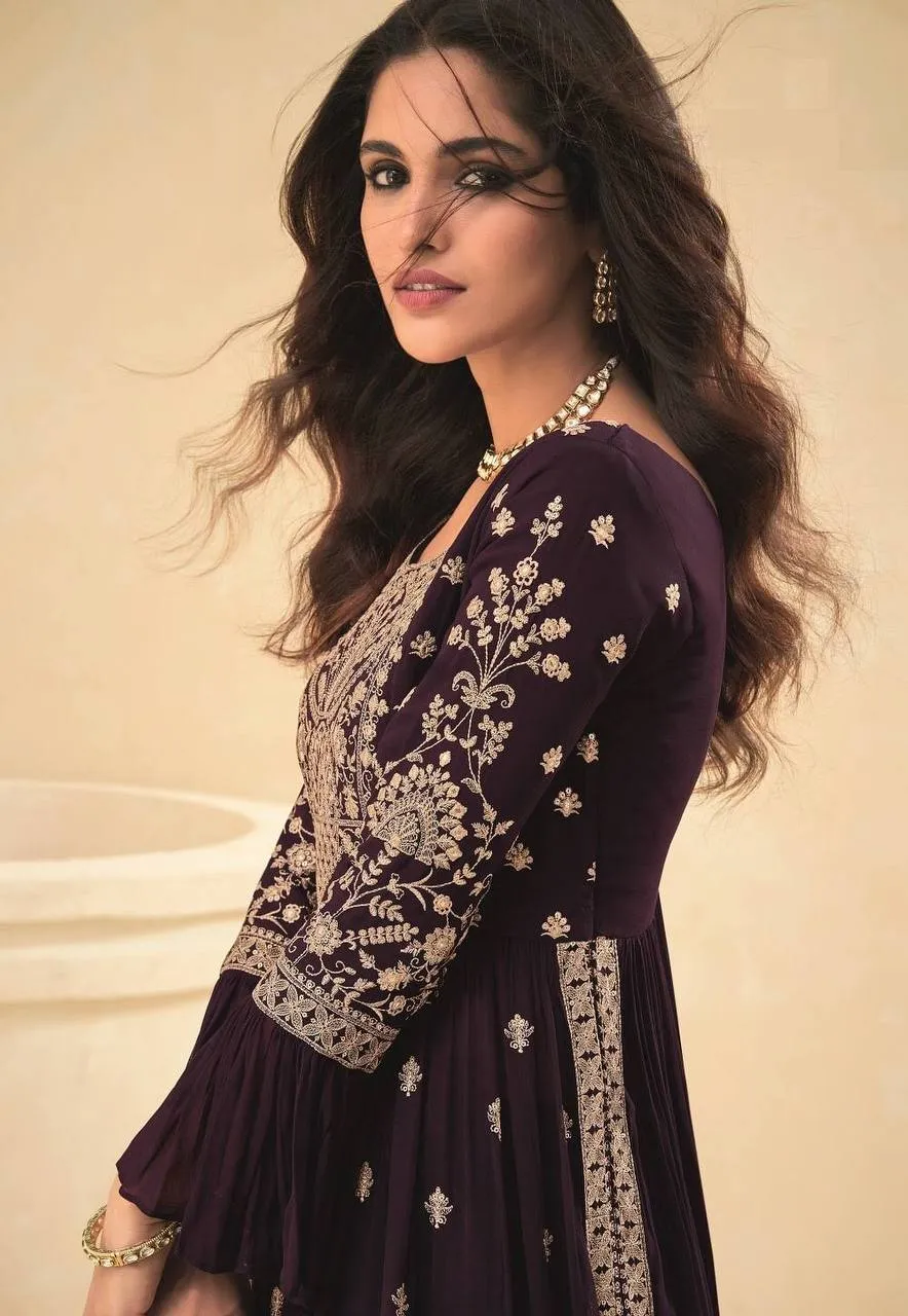 Dark Purple Sharara Indian Designer Salwar Suit Ready to Wear Salwar Kameez Palazzo Suit Wedding Sharara Suit Partywear Kameez Suit