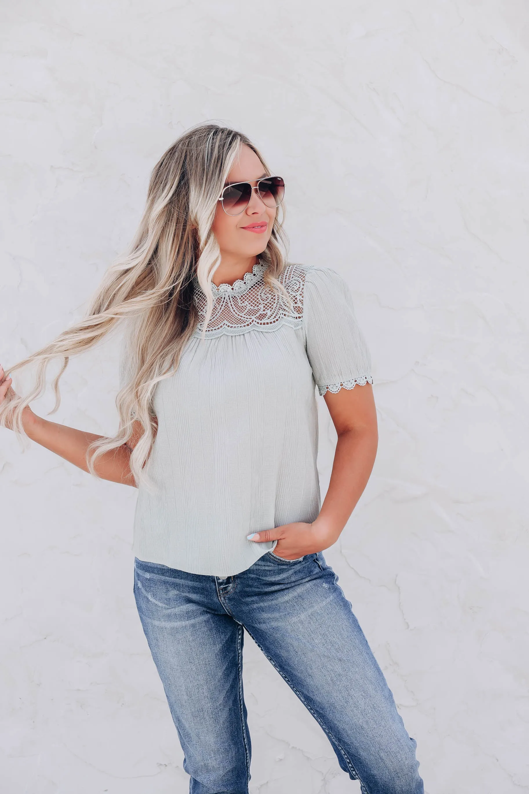 Dazzling Lace Blouse - Sage