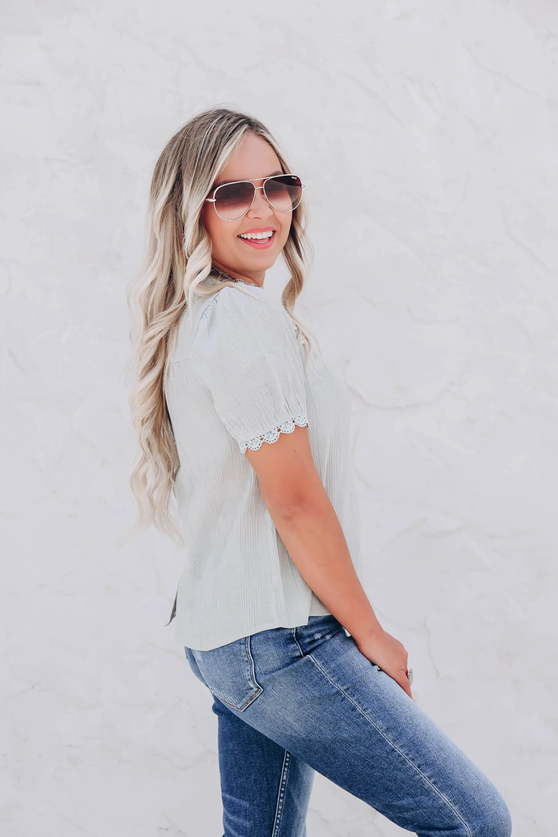 Dazzling Lace Blouse - Sage