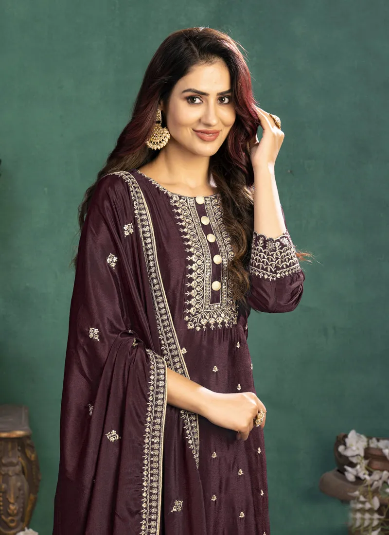 Deep Wine Zari Embellished Salwar Kameez Suit