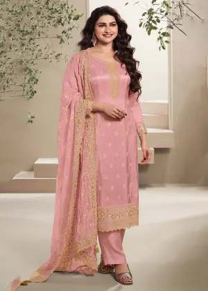 Dola Silk Peach Thread Embroidered Wedding Salwar Suit