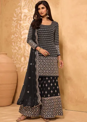 Dusty Black Party Style Designer Sharara Suit