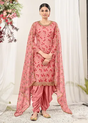 Exclusive Pink Festive Look Net Patiala Salwar Suit