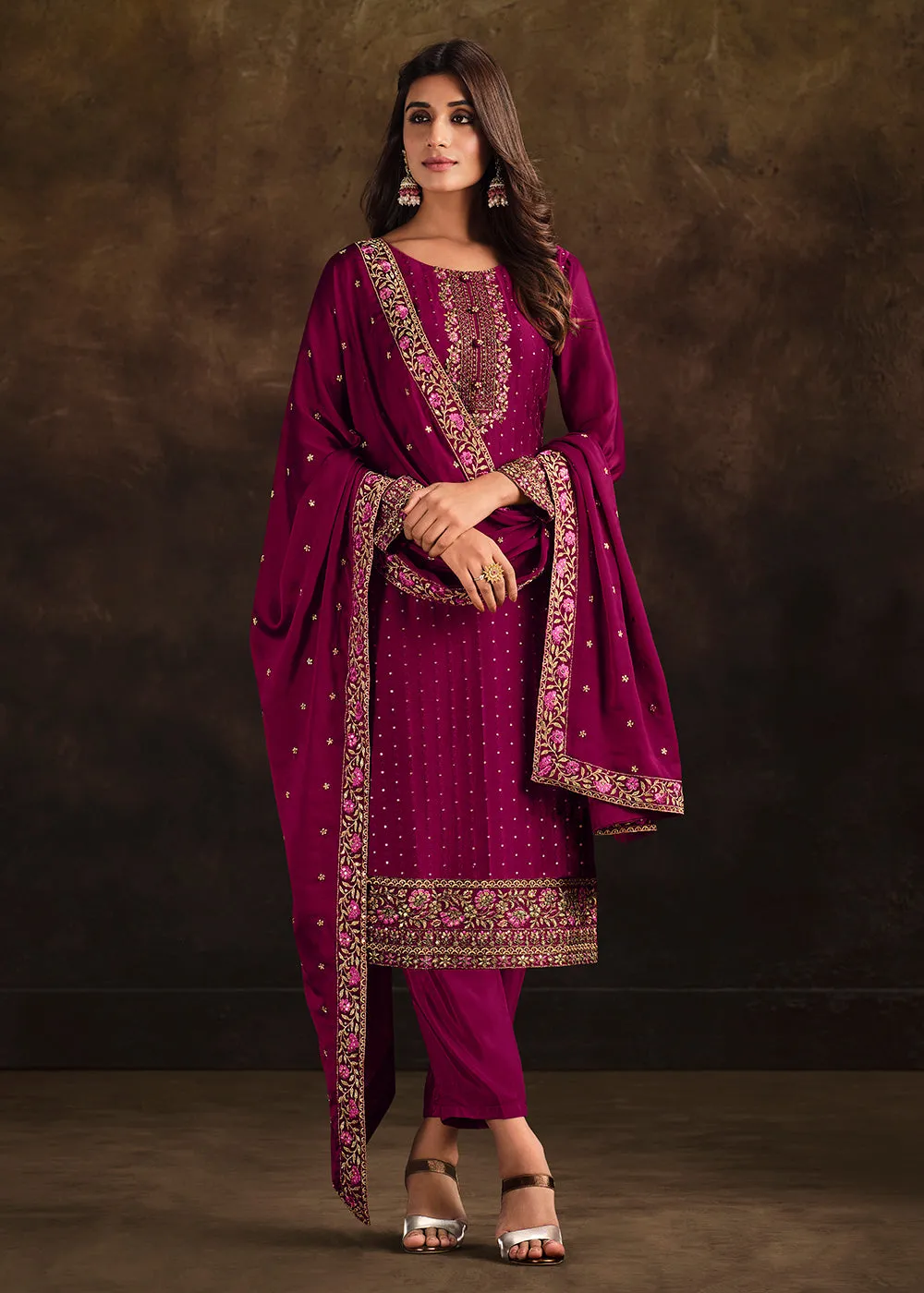 Fancy Georgette Elegant Magenta Pakistani Style Salwar Suit