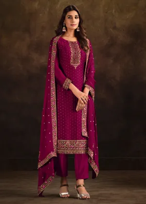 Fancy Georgette Elegant Magenta Pakistani Style Salwar Suit