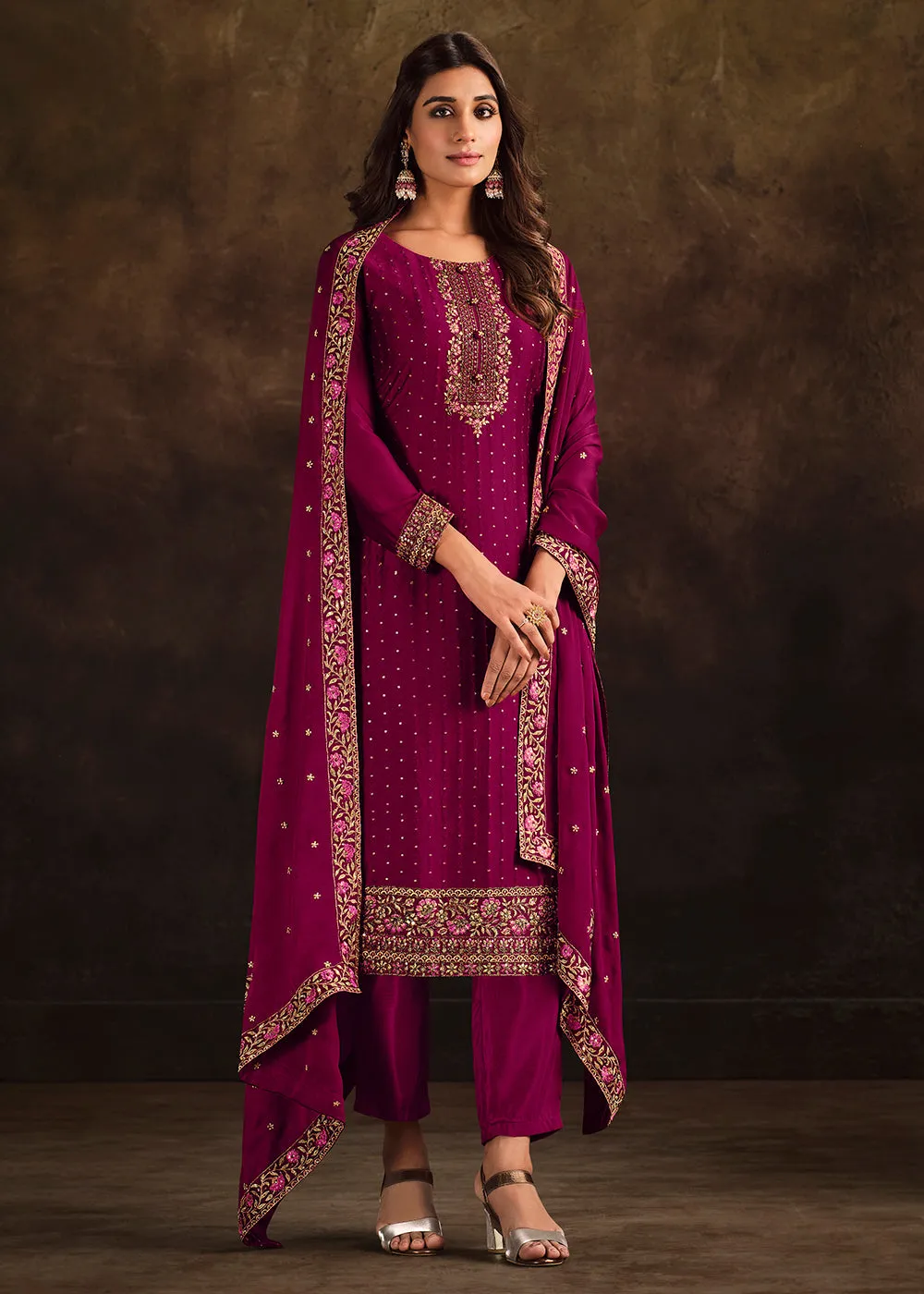 Fancy Georgette Elegant Magenta Pakistani Style Salwar Suit