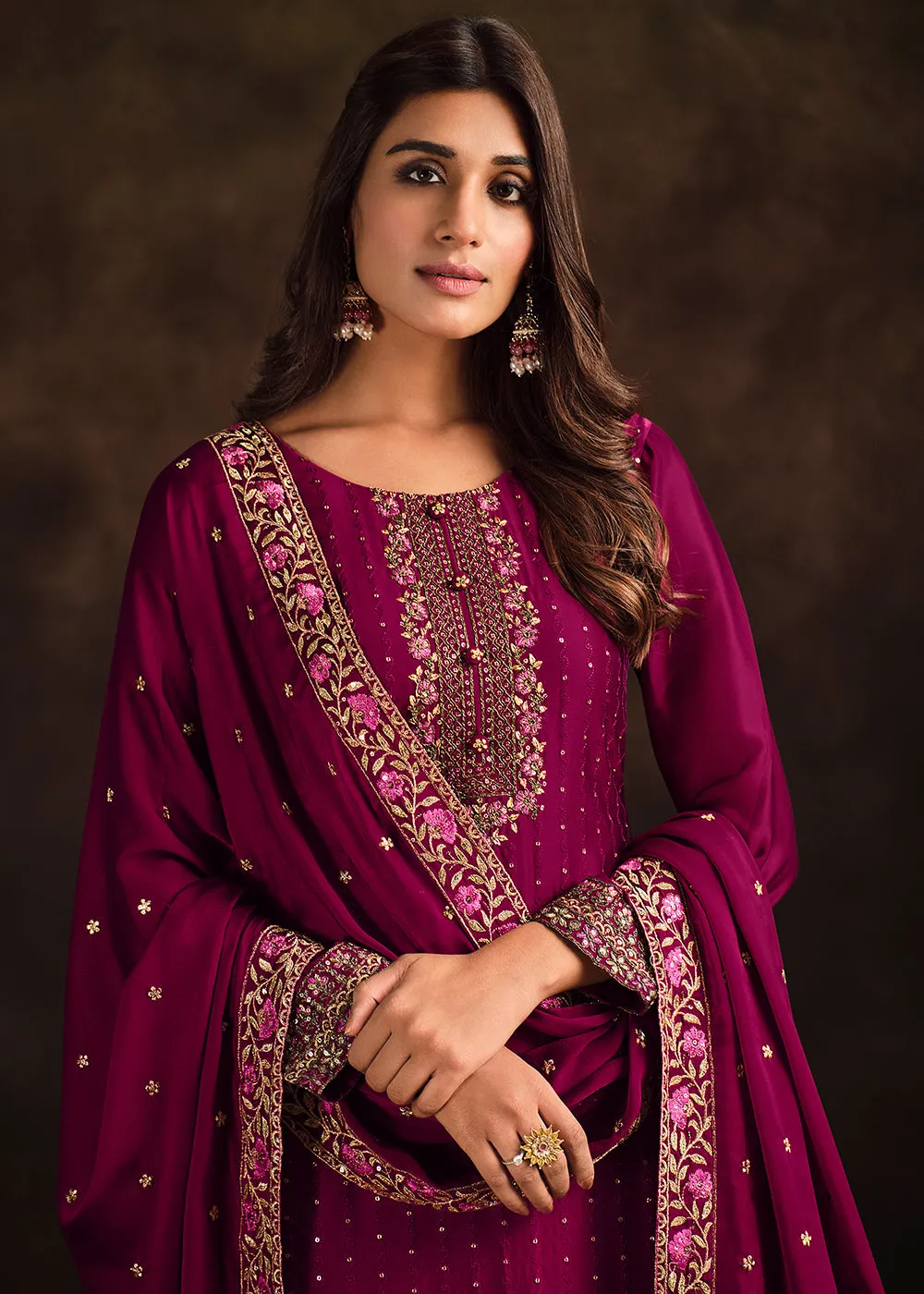 Fancy Georgette Elegant Magenta Pakistani Style Salwar Suit