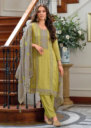 Festive Organza Green Embroidered Salwar Kameez