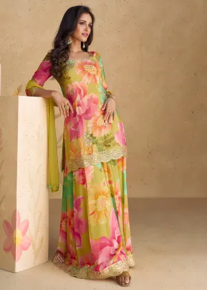 Festive Party Multicolor Real Chinnon Silk Palazzo Suit