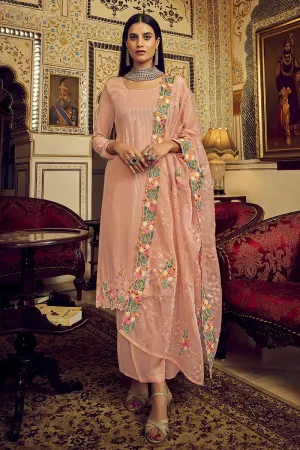 Festive Peach Embroidered Designer Salwar Suit