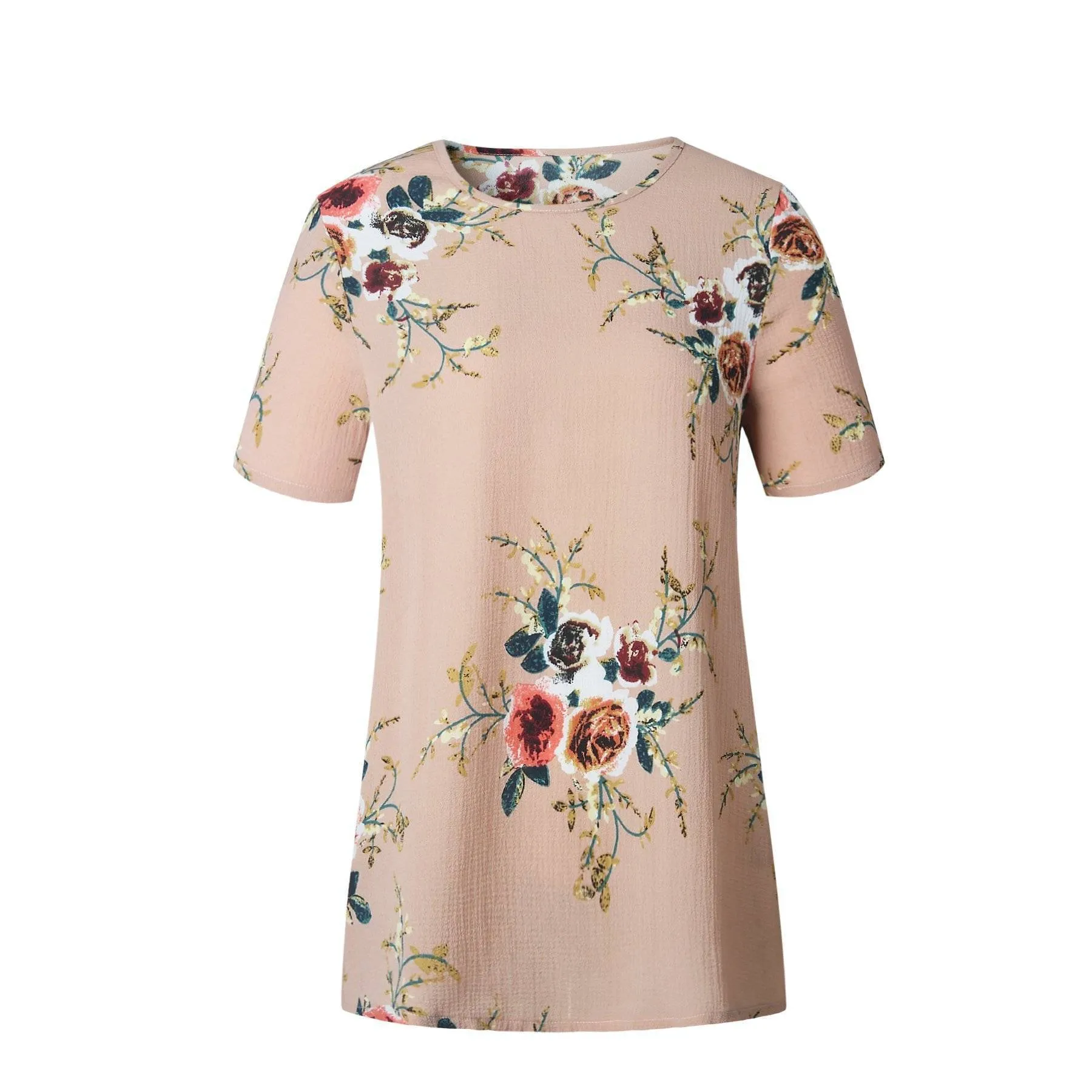 Floral Short Sleeve Ladies Chiffon Loose Casual Tops Round Neck (US 6-16W)