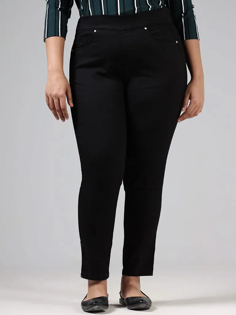 Gia Solid Black Ankle Length Denim Straight Fit Jeggings