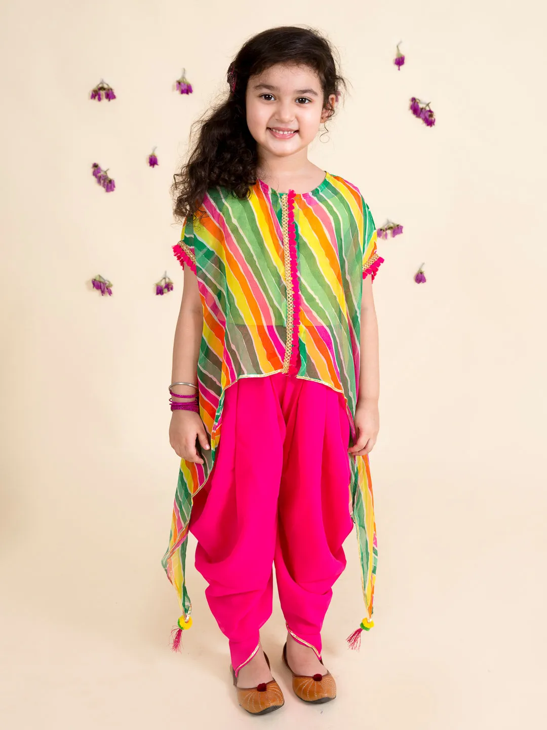 Girls Yellow Kurti With Dhoti Pants Jacket - Ps Peaches