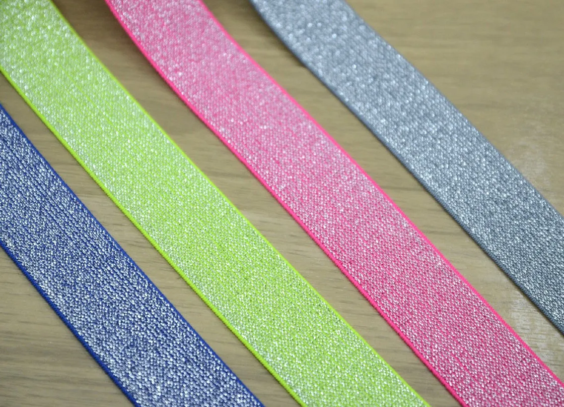 Glitter Elastic，1 1/8inch 30mm wide pink glitter elastic, Colorful Glitter Elastic