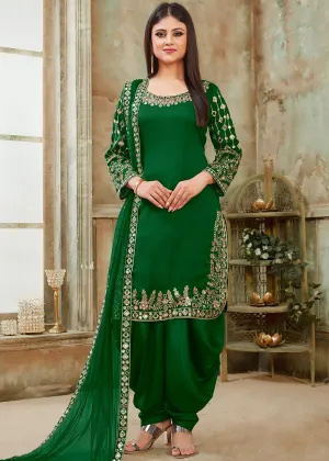 Green Art Silk Mirror Work Patiala Suit