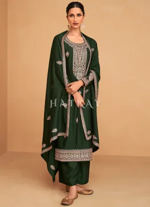 Green Embroidery Silk Salwar Kameez