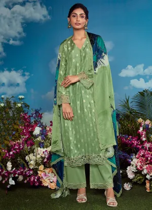 Green Golden Embroidery Festive Salwar Kameez