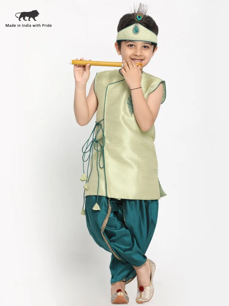 Green Krishna Style Kurta and Dhot Set