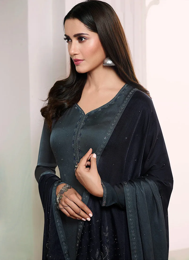 Grey Embroidered Salwar Kameez Suit