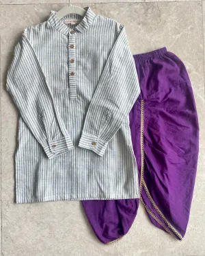 Grey striped Kurta & Purple Dhoti (Set of 2)