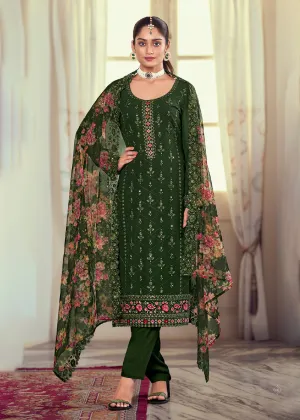 Heavy Embroidered Classy Green Georgette Festive Salwar Suit