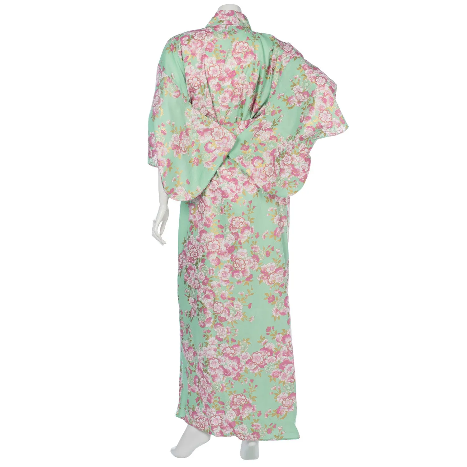 Jade Green Cherry Blossom Long Japanese Kimono