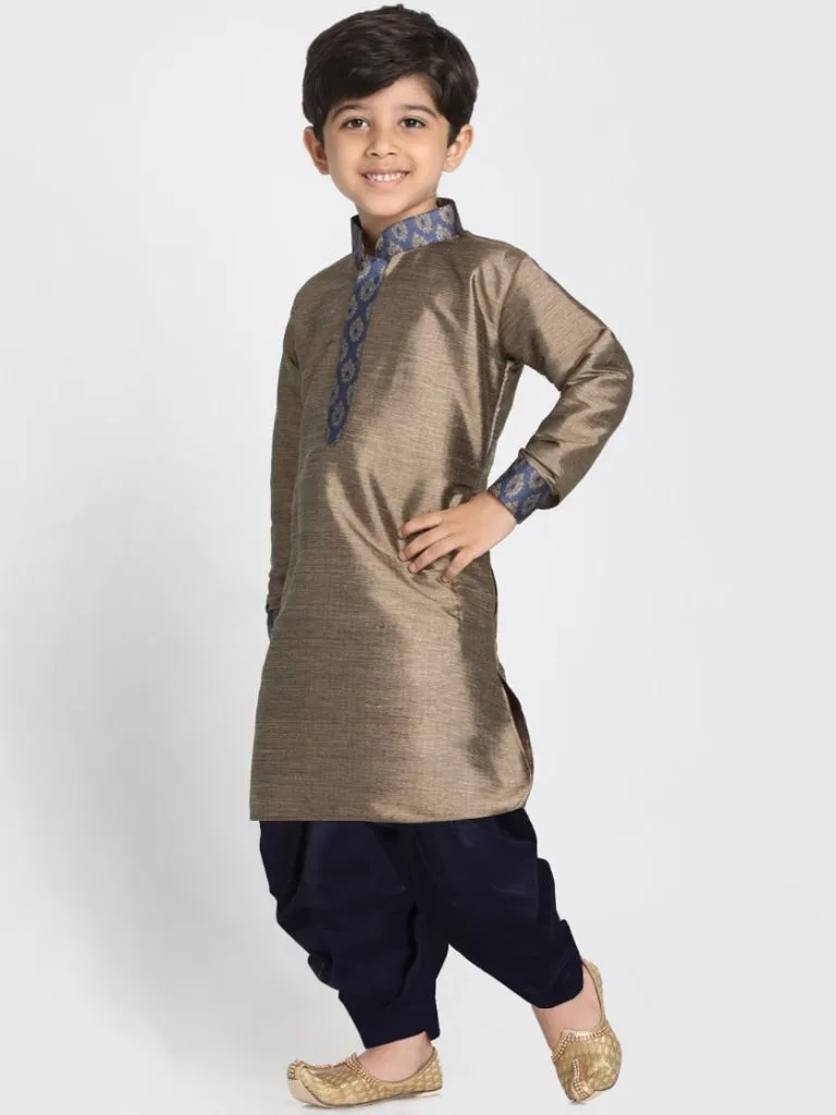 Jashvi Boys' Bronze Cotton Silk Blend Kurta and Dhoti Pant Set