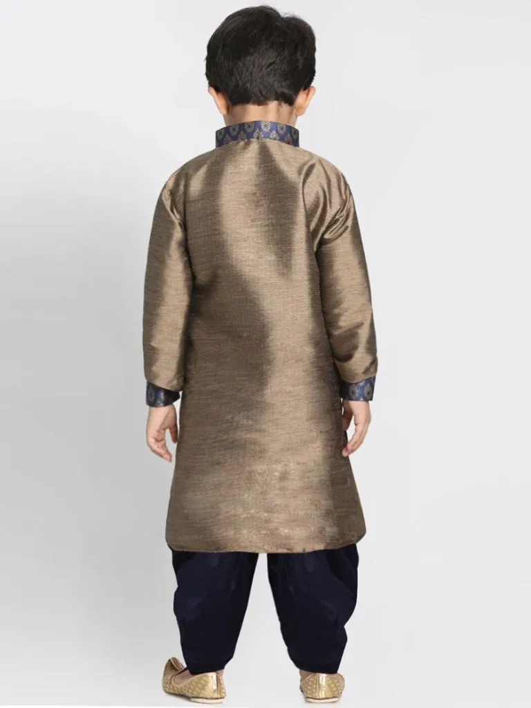 Jashvi Boys' Bronze Cotton Silk Blend Kurta and Dhoti Pant Set