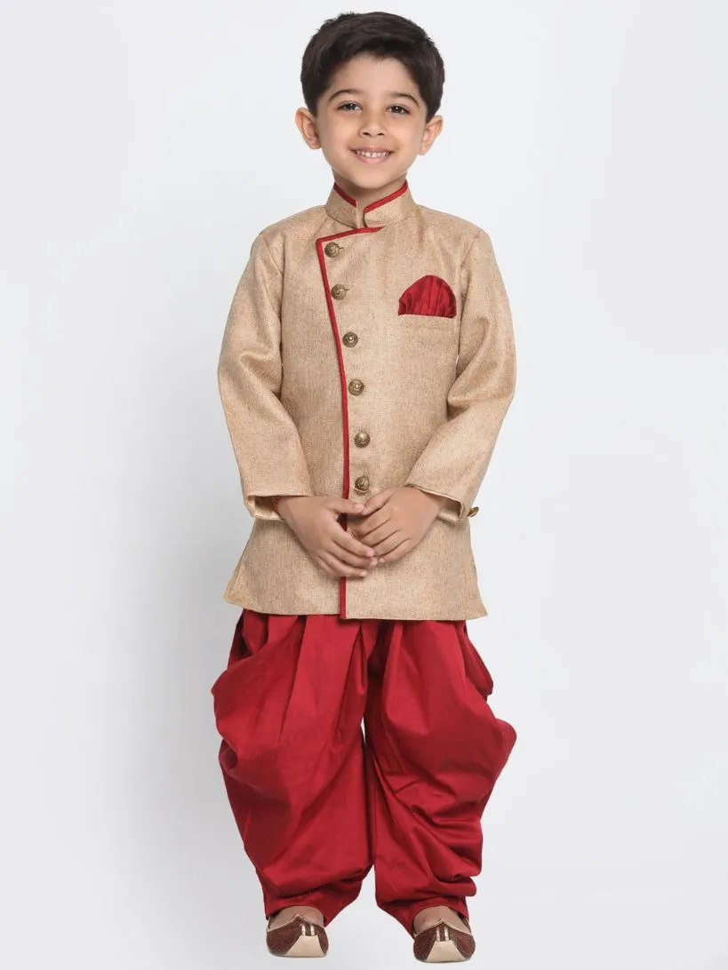 Jashvi Boy's Brown Jute Silk Blend Sherwani Set