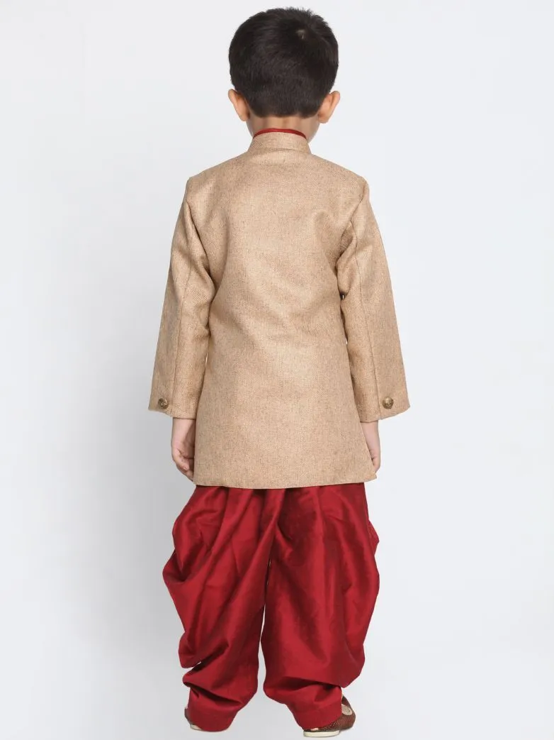 Jashvi Boy's Brown Jute Silk Blend Sherwani Set