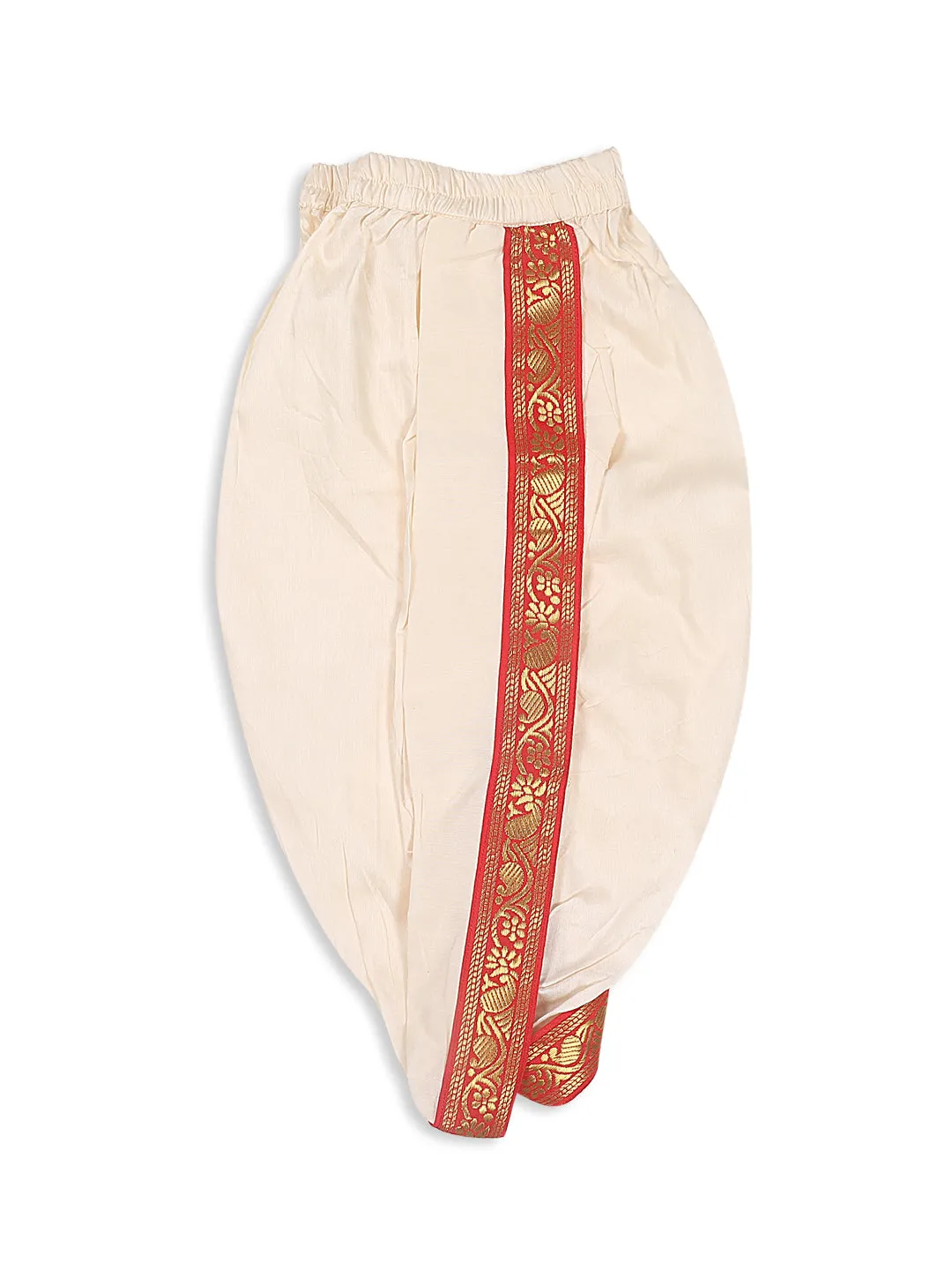 Jashvi Boy's Cream-Colored Kurta With Dhoti Pants & Dupatta Set