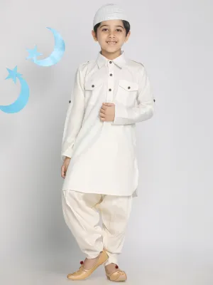 Jashvi Boys' Cream Pathani Suit Set