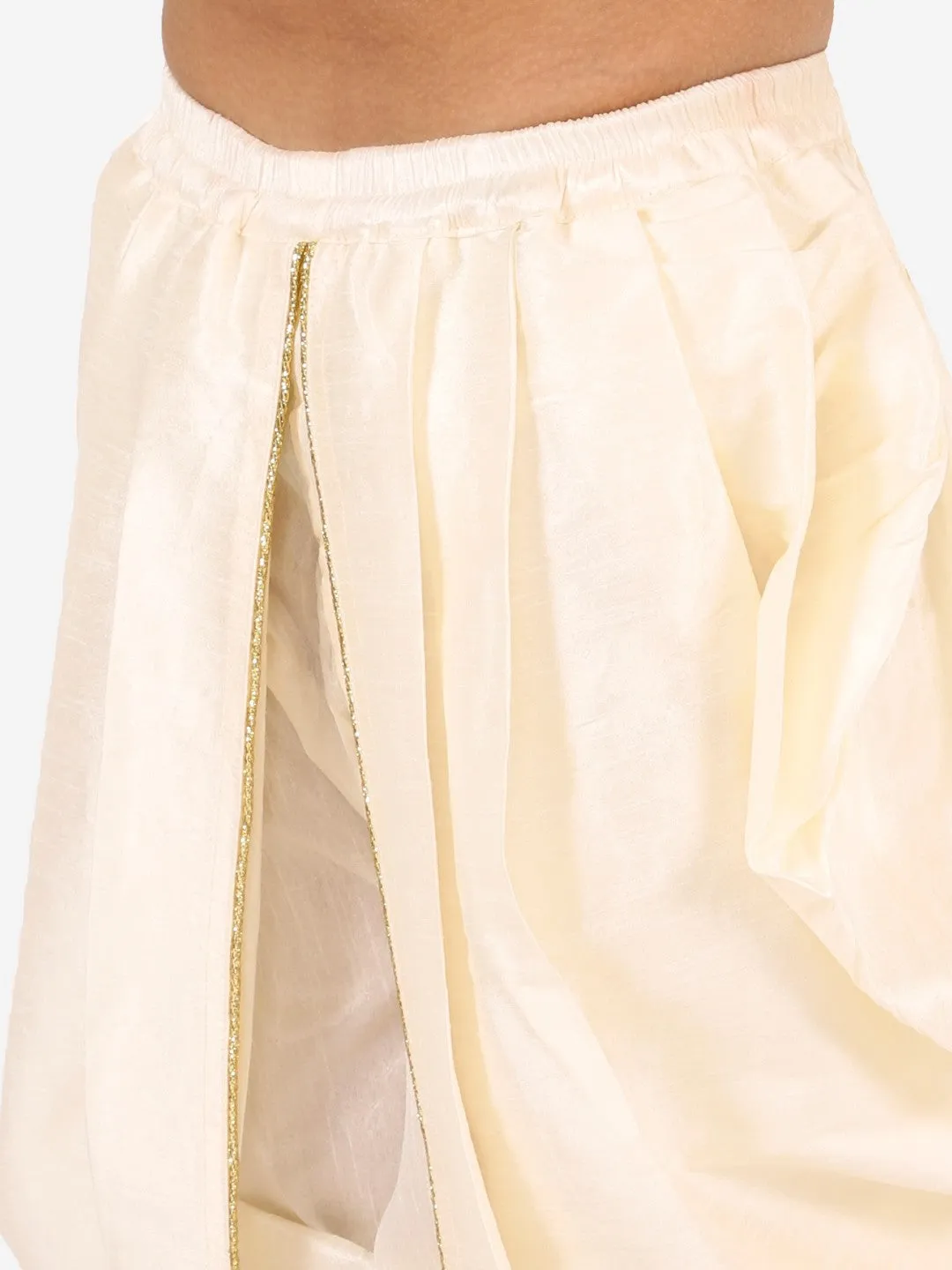 Jashvi Boys' Cream Silk Blend Solid Dhoti Pant