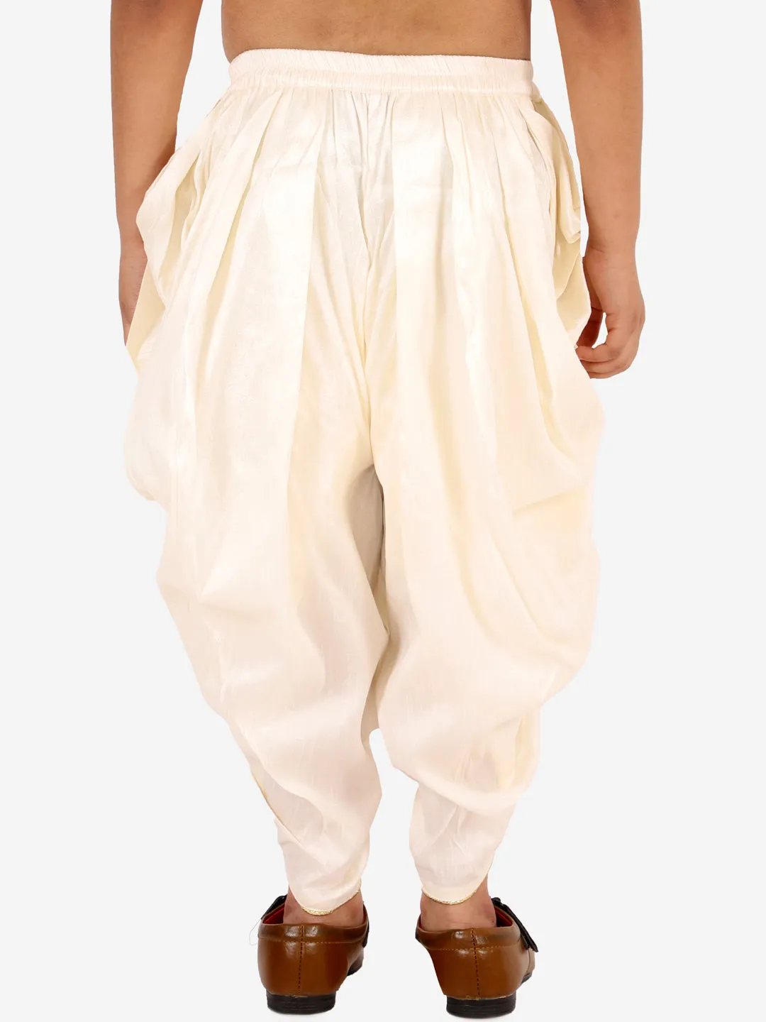 Jashvi Boys' Cream Silk Blend Solid Dhoti Pant