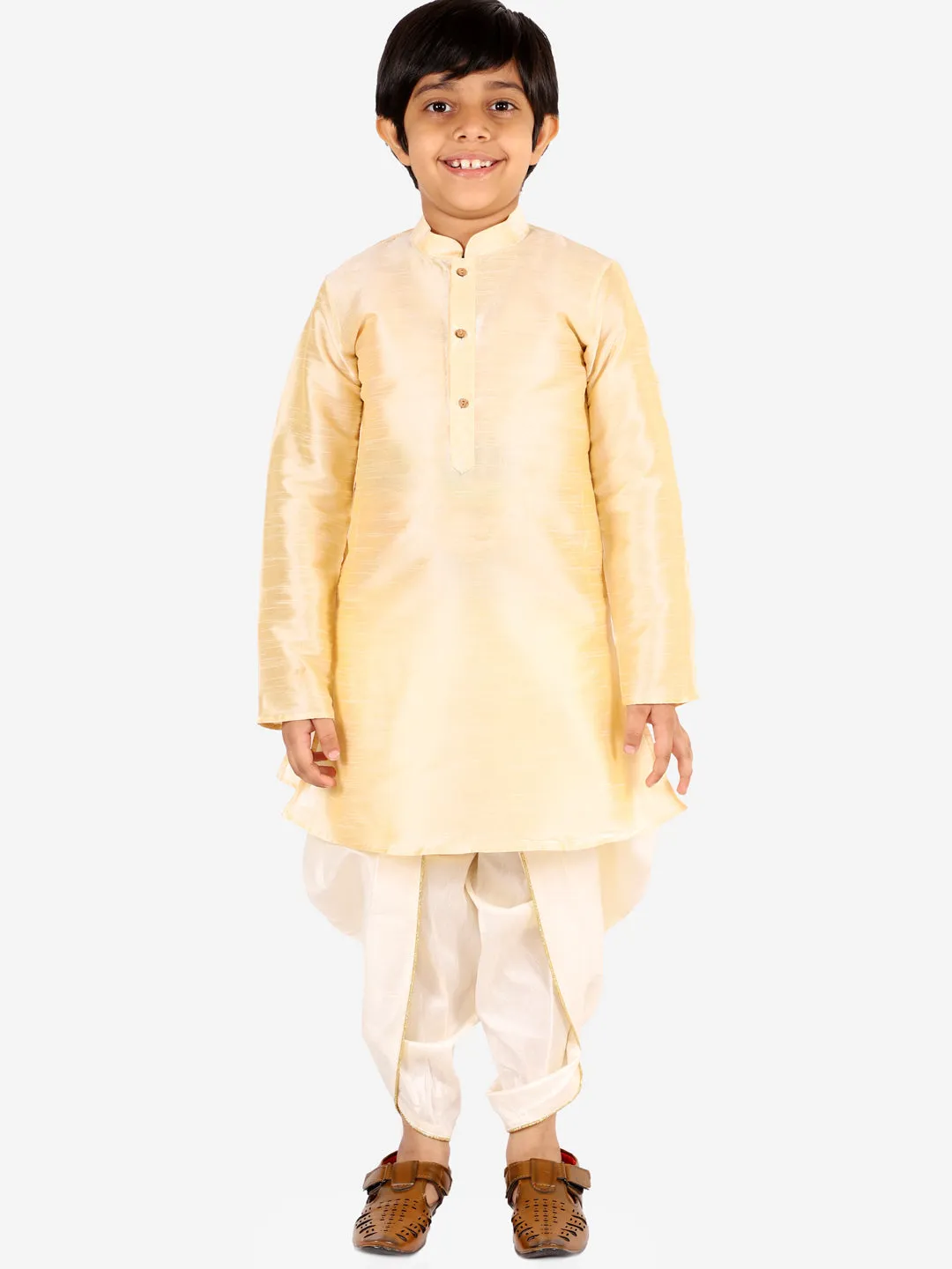 Jashvi Boys' Cream Silk Blend Solid Dhoti Pant