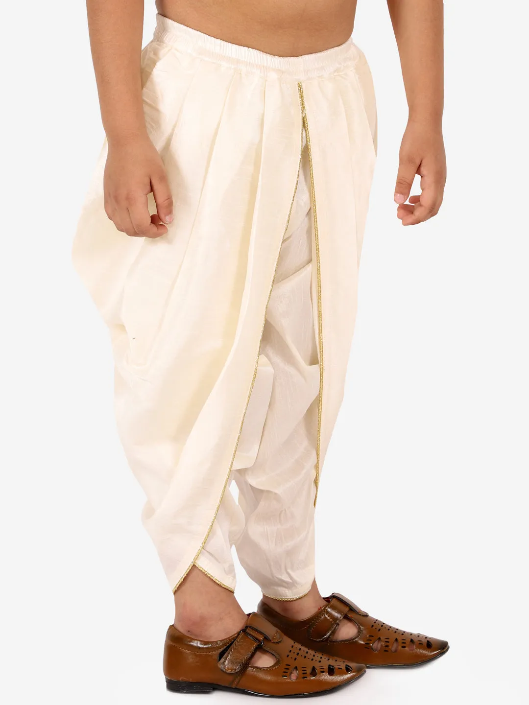 Jashvi Boys' Cream Silk Blend Solid Dhoti Pant