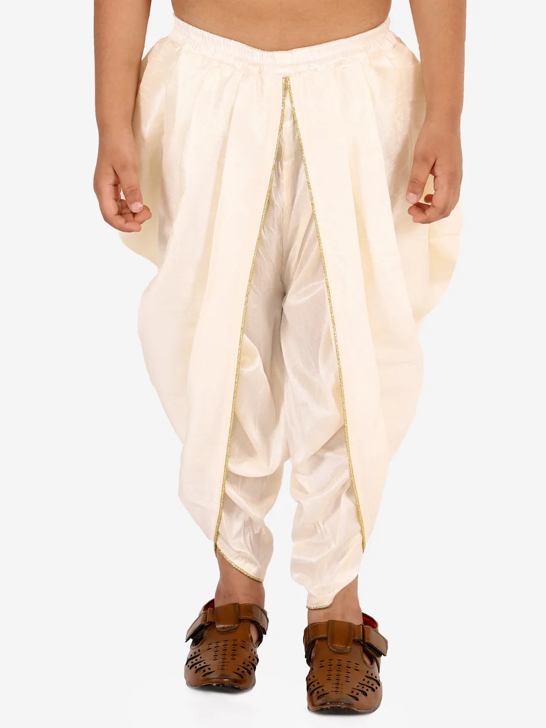 Jashvi Boys' Cream Silk Blend Solid Dhoti Pant