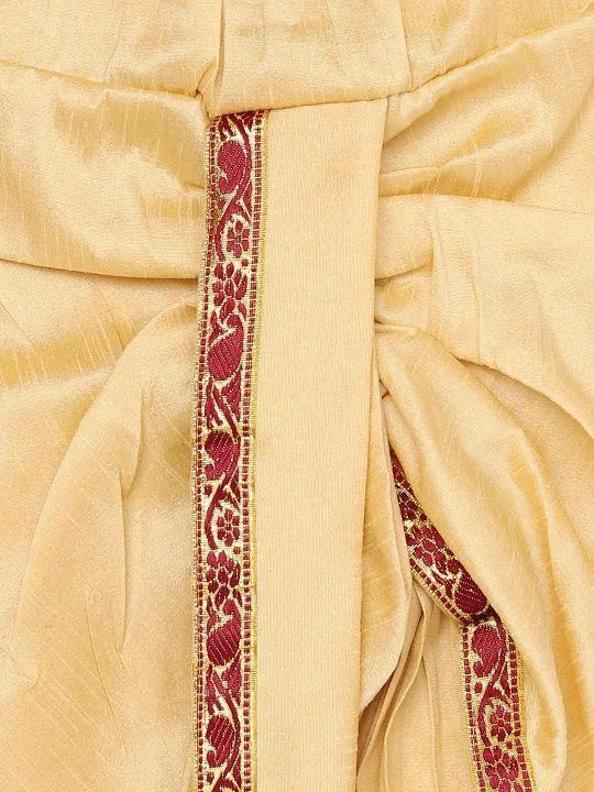 Jashvi Boy's Gold & Maroon Angrakha Kurta and Dhoti Set