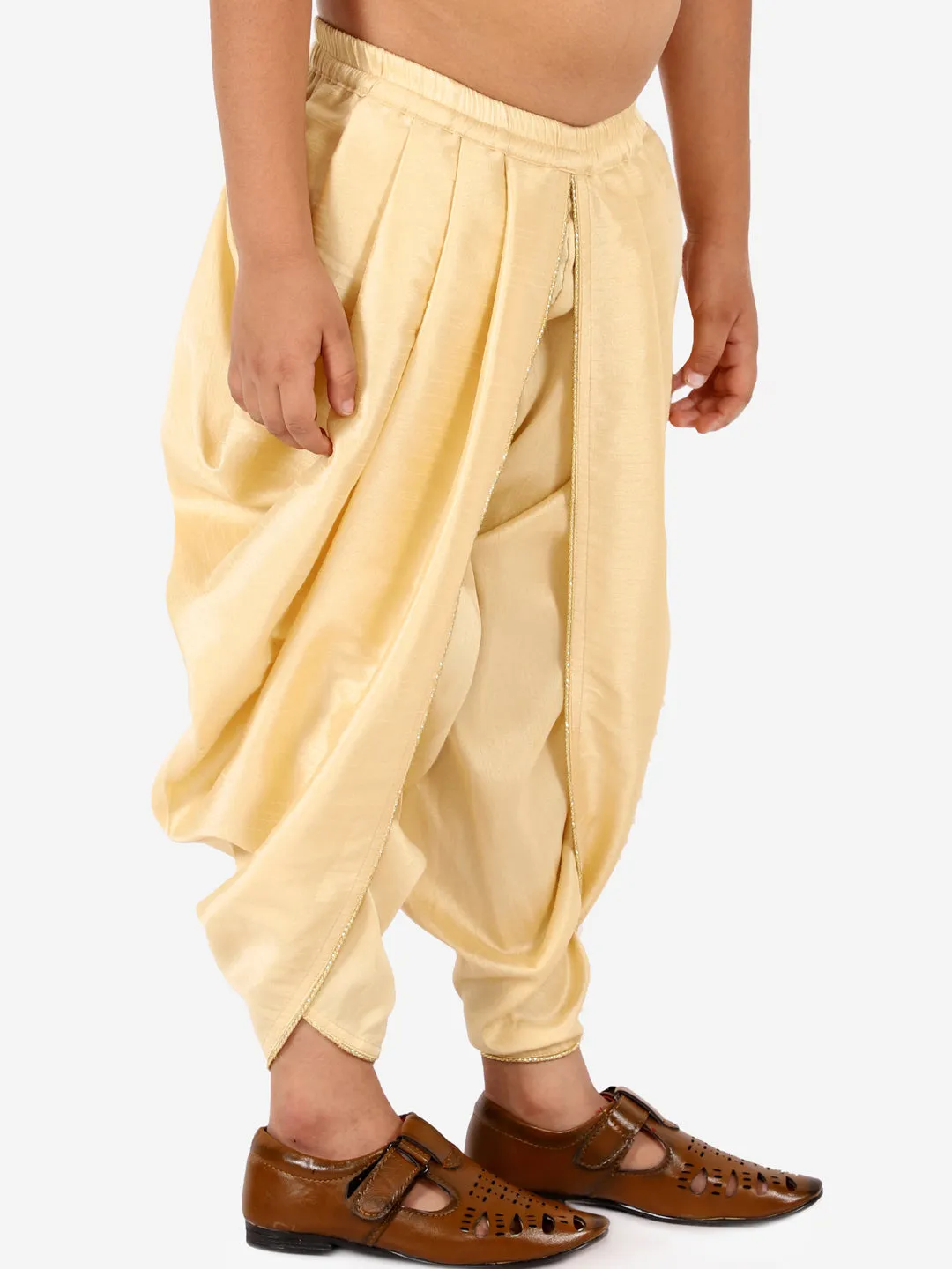 Jashvi Boys' Gold Silk Blend Solid Dhoti Pant