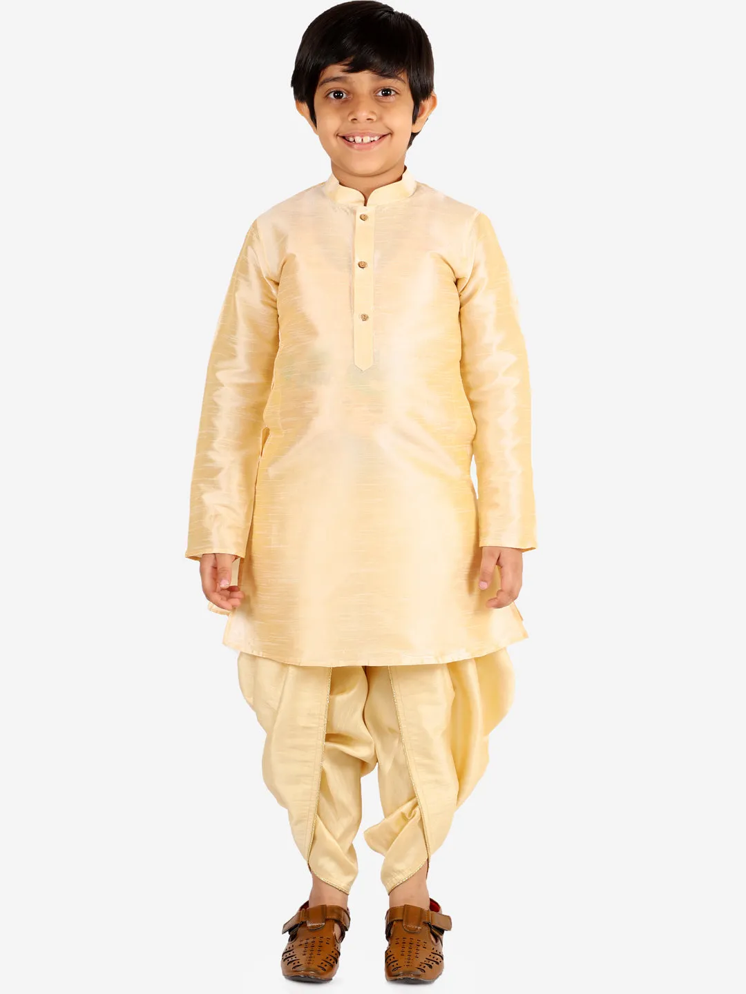 Jashvi Boys' Gold Silk Blend Solid Dhoti Pant