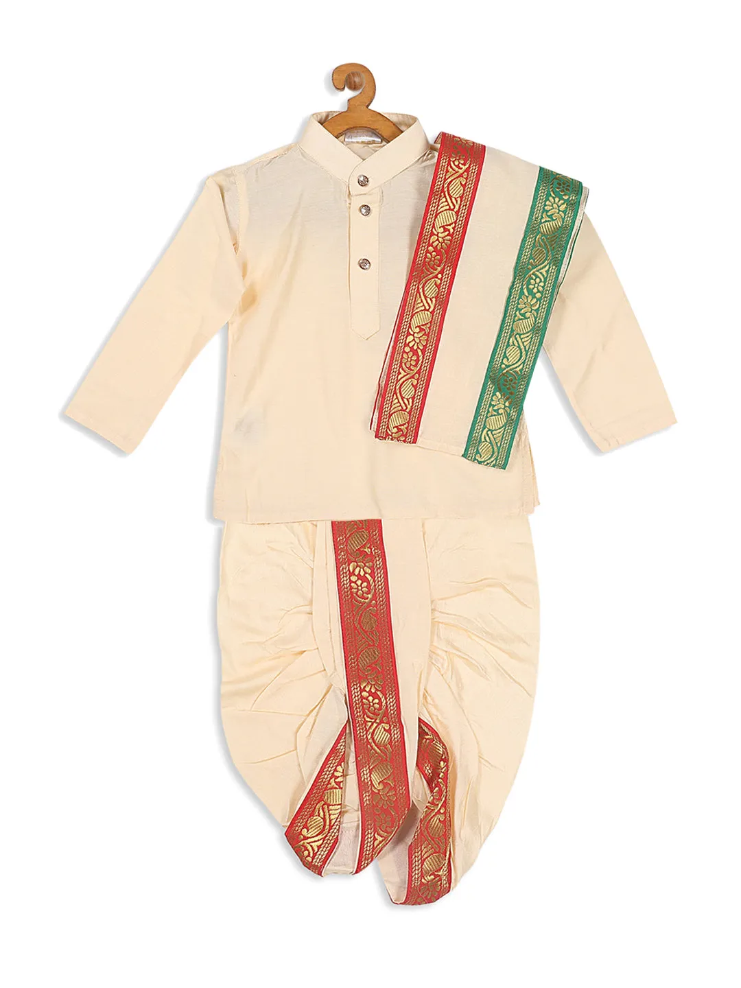 Jashvi Boy's Gold-Toned Kurta with Dhoti Pants & With Dupatta