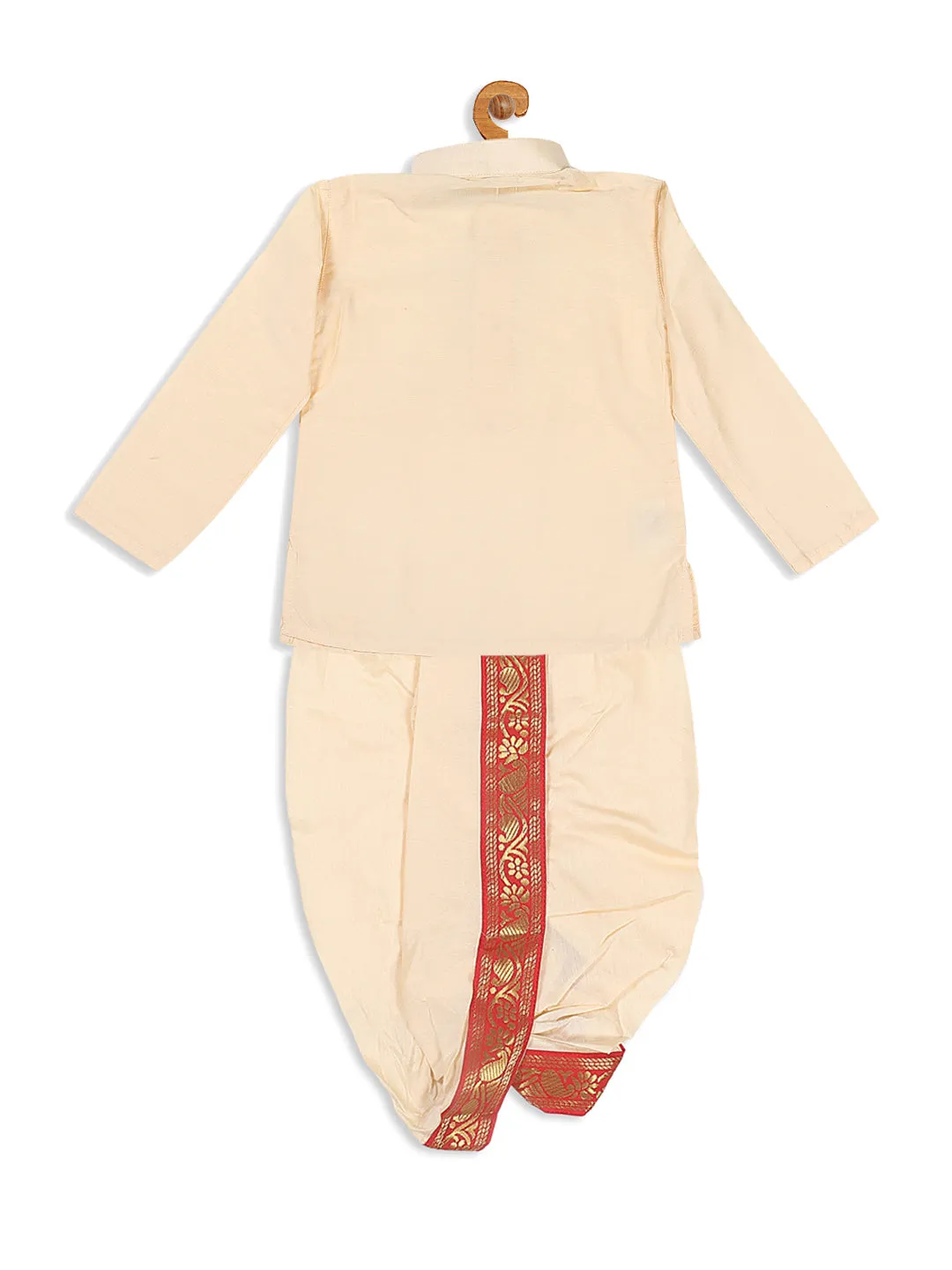 Jashvi Boy's Gold-Toned Kurta with Dhoti Pants & With Dupatta