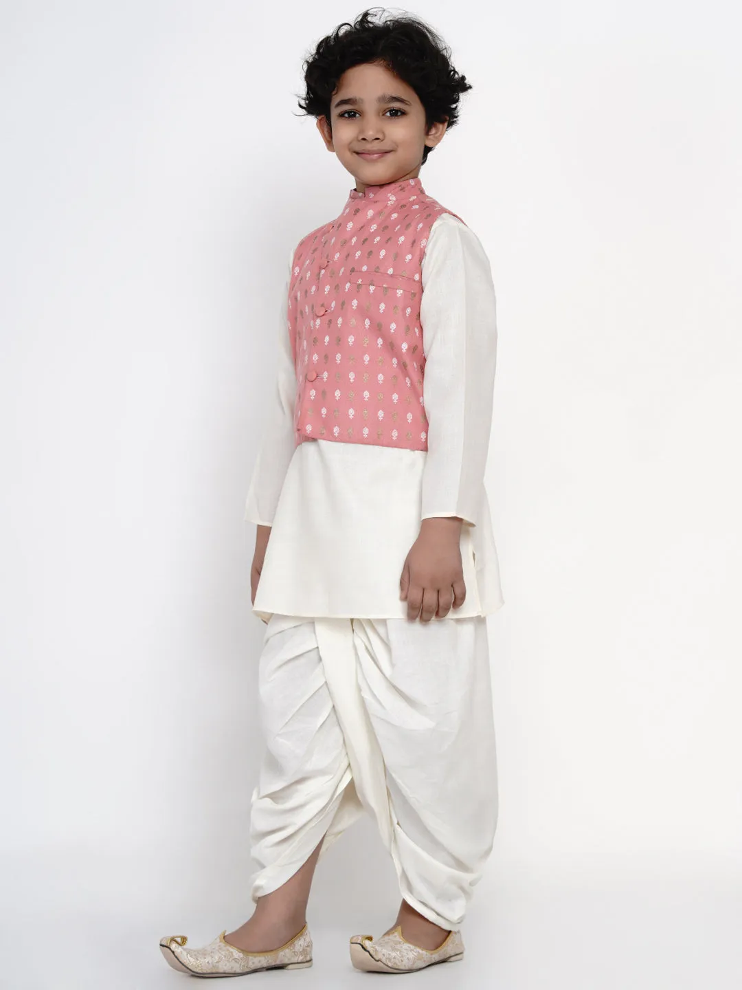 Jashvi Boys Off-White Solid Kurta with Dhoti Pants