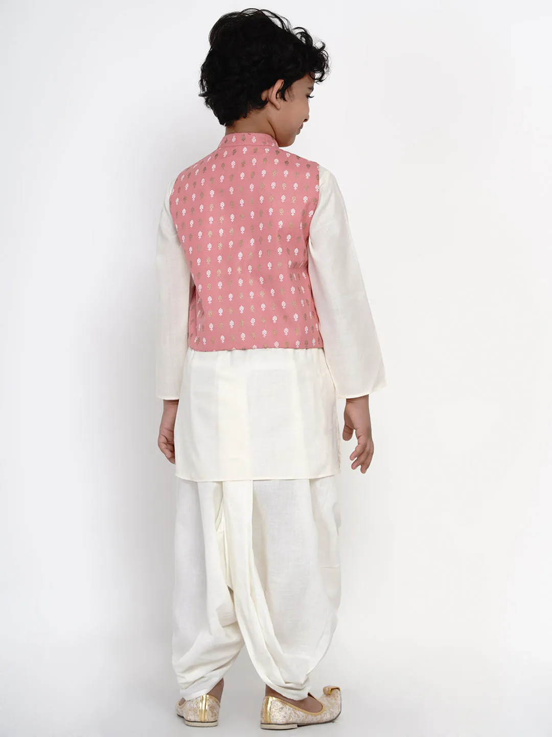 Jashvi Boys Off-White Solid Kurta with Dhoti Pants