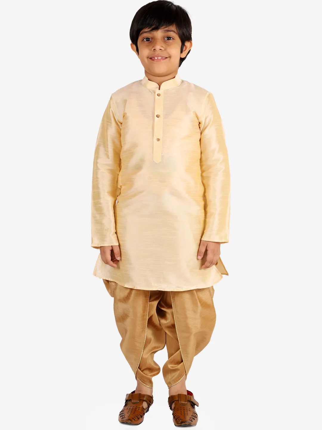 Jashvi Boys' Rose Gold Silk Blend Solid Dhoti Pant