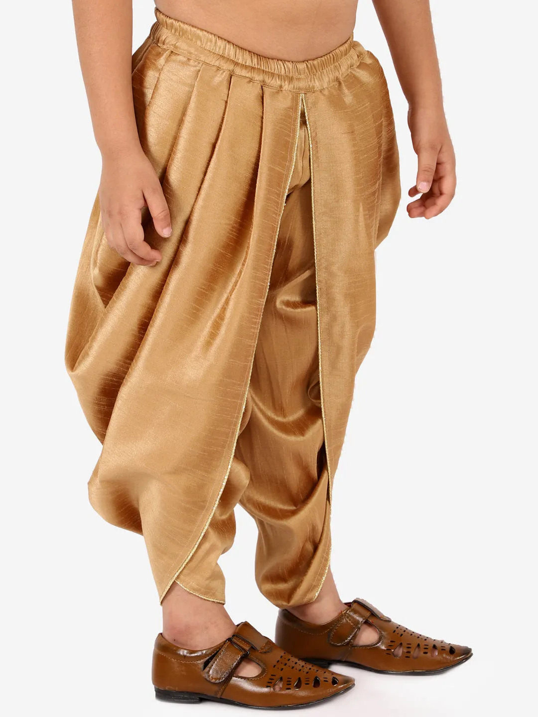 Jashvi Boys' Rose Gold Silk Blend Solid Dhoti Pant