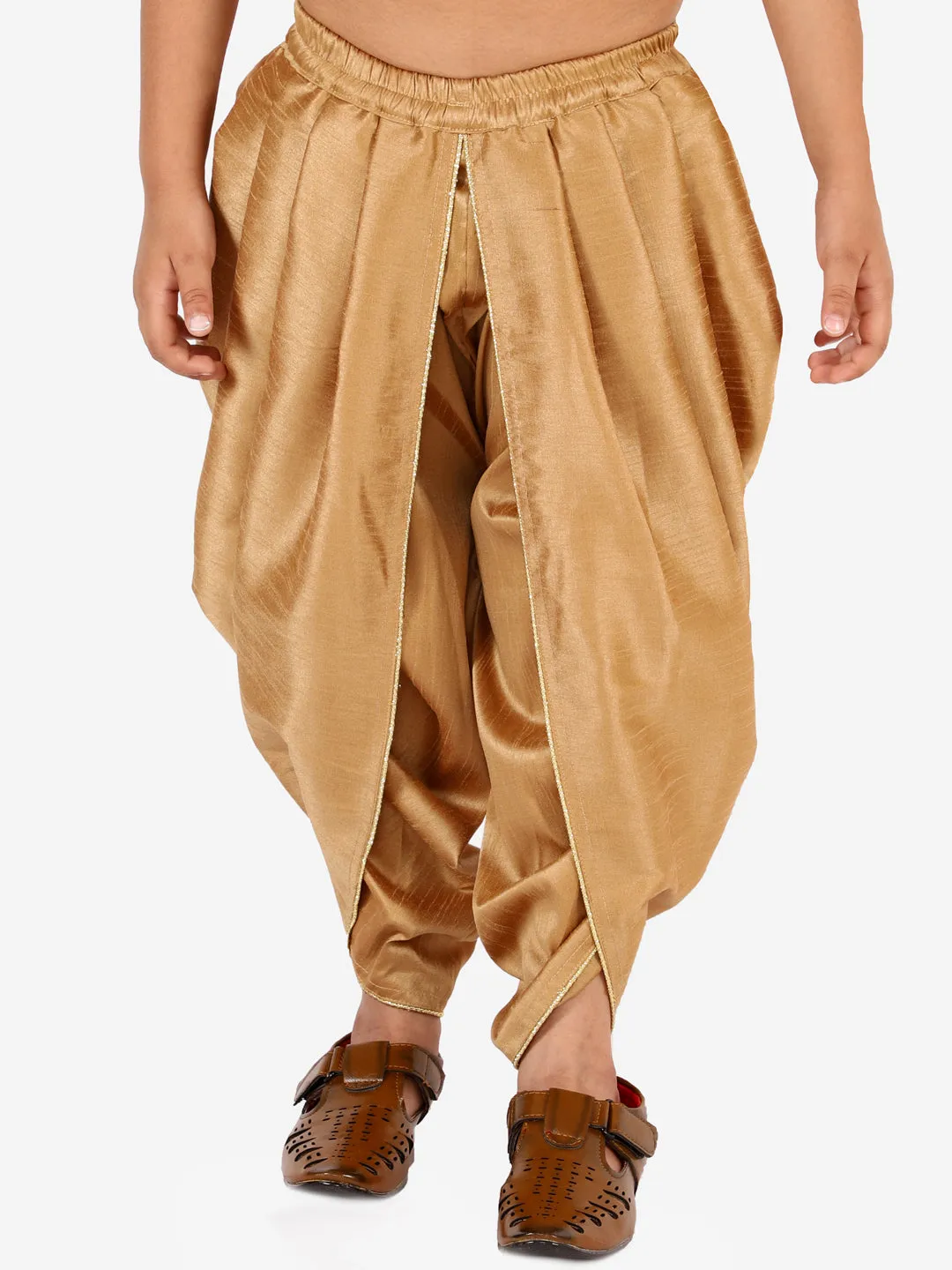 Jashvi Boys' Rose Gold Silk Blend Solid Dhoti Pant