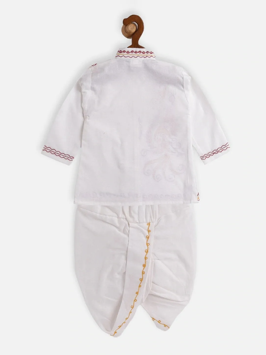 Jashvi Boy's White Ethnic Motifs Embroidered Angrakha Kurta With Dhoti Pants