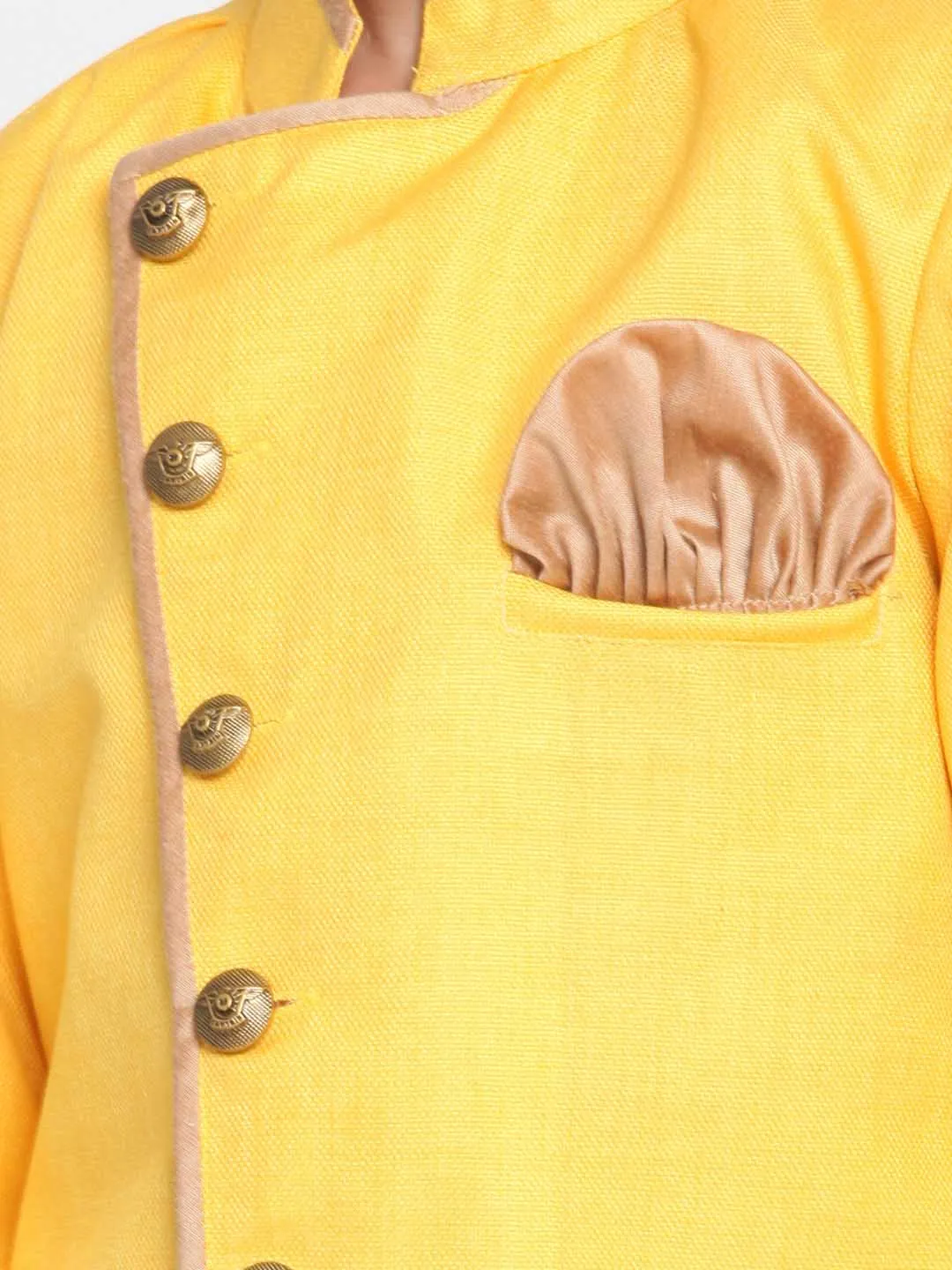 Jashvi Boy's Yellow Jute Silk Blend Sherwani Set