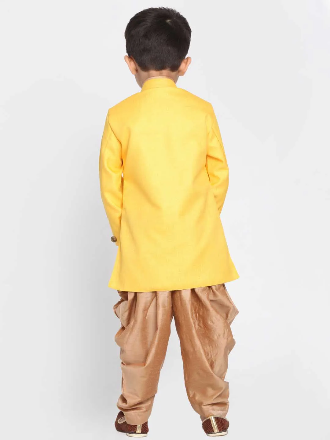 Jashvi Boy's Yellow Jute Silk Blend Sherwani Set